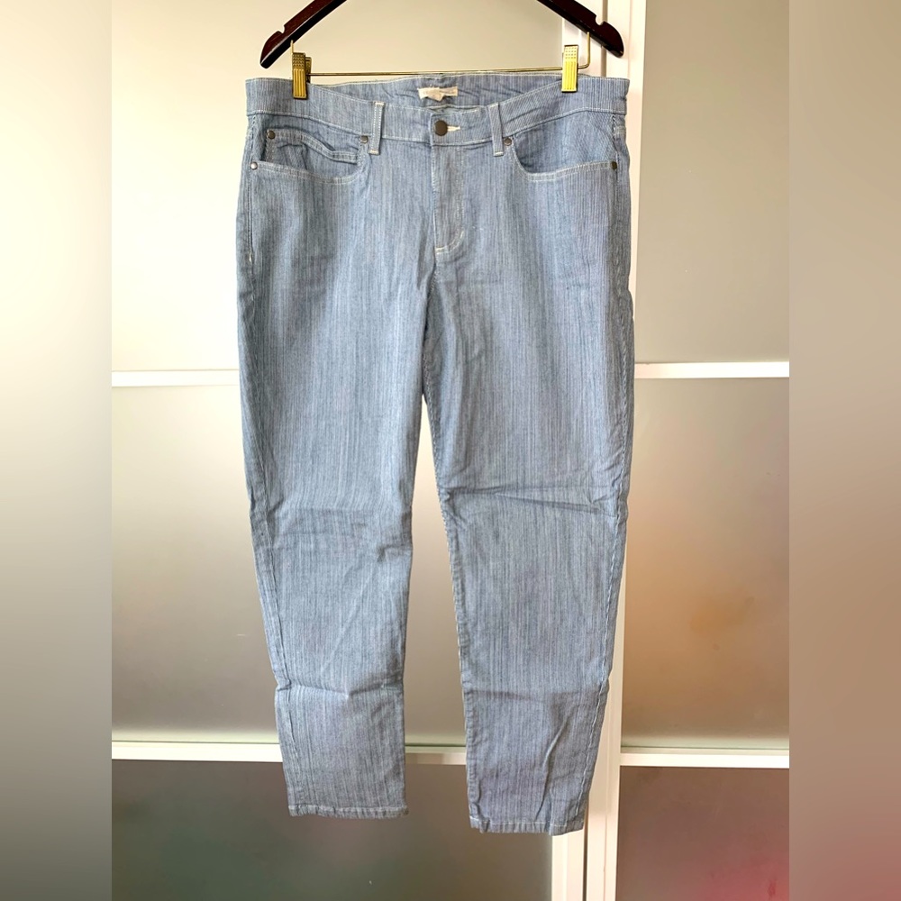 Eileen Fisher blue and white straight leg denim jeans. Size 16